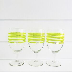 Fiesta Set of 3 Retired Chartreuse Striped Stemmed Goblet Wine Glasses